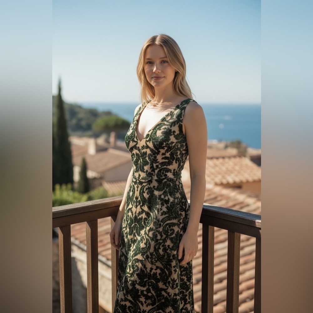 Dress the Population Green Sequin and Beige Maxi Dress - Formal Dress - Size XL